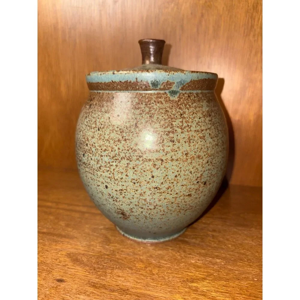 Signed Studio Pottery Lidded Jar Medium Sized Decorative Storage